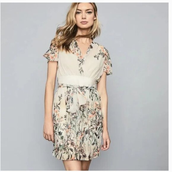 Reiss Dresses & Skirts - Reiss Cream 'Sadie' Floral Print Semi-Sheer Mini Dress - Size 10